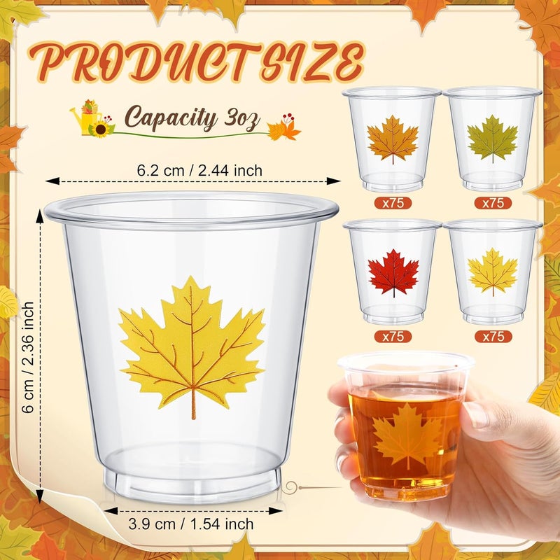 Widecook 300 Pack 3 oz Thanksgiving Plastic Shot Glasses Thanksgiving Disposable Shot Cups Bulk Clear Mini Maple Leaf Tasting Cups for Autumn Fall Whiskey Party Favors Drinking Supplies - Image 3